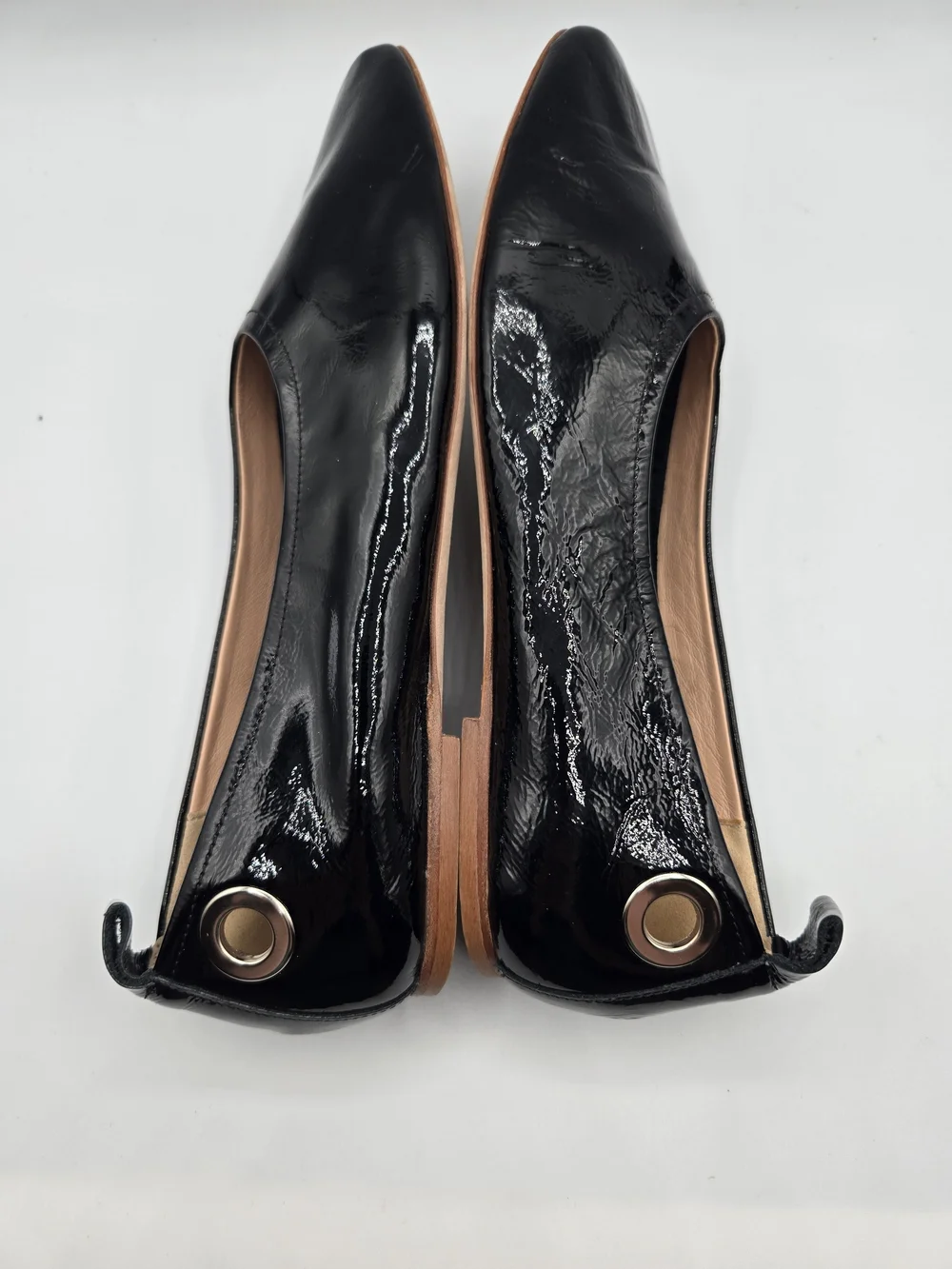 Fabio Rusconi Black Patent Leather Square Toe Ballet Flats Shoes 39.5 Italy